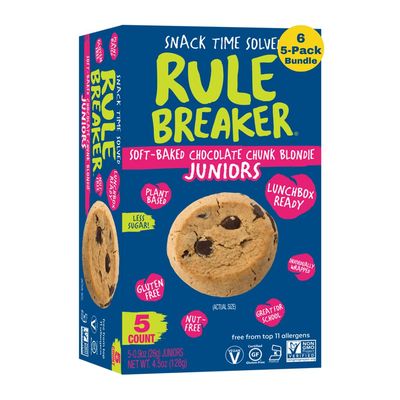 Rule Breaker Soft-Baked Chocolate Chip Blondie Juniors | Gluten-Free, Nut-Free, Top 11 Allergen-Free, Plant-Based | 6 5-count Boxes of Individually Wrapped 0.9-oz Blondies