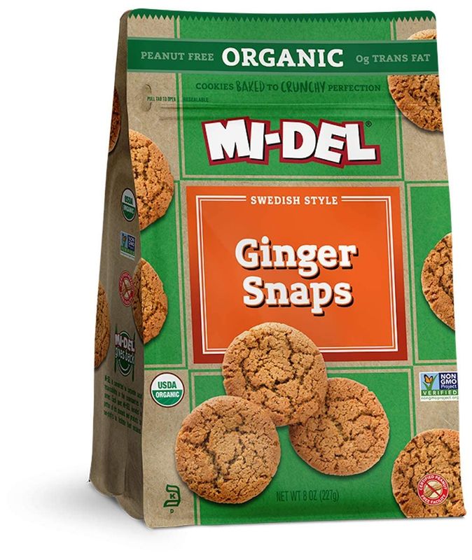 Mi-Del Organic Ginger Snaps Cookies - Authentic Ginger Flavor - Crunchy Ginger Cookies - Non-GMO Certified, 0g Trans Fat - Healthy Cookie Snack - 8oz