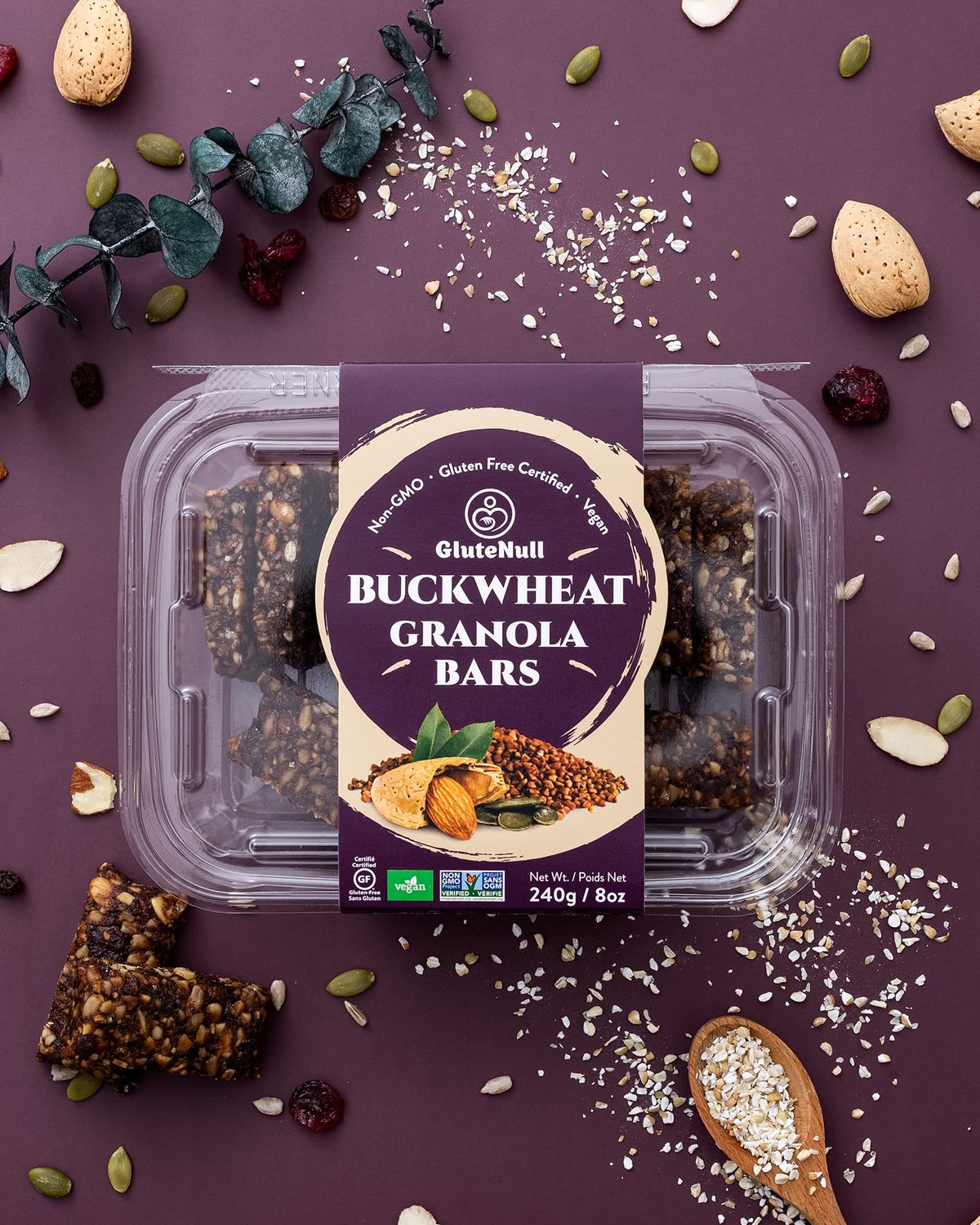 GluteNull Buckwheat Granola Bar - Organic, Gluten Free, Vegan