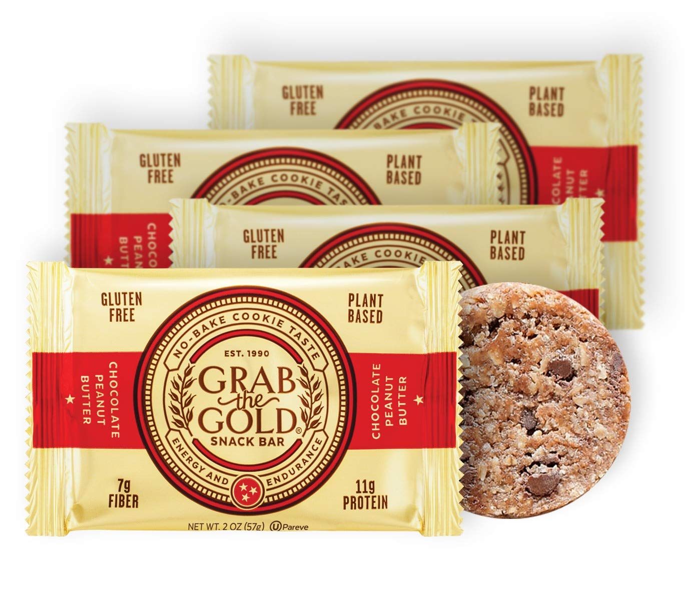 Snack Bars by Grab The Gold - Organic, Gluten Free, Vegan, Kosher, &amp; Dairy Free - 11g of Protein - Chocolate Peanut Butter (4 Count)