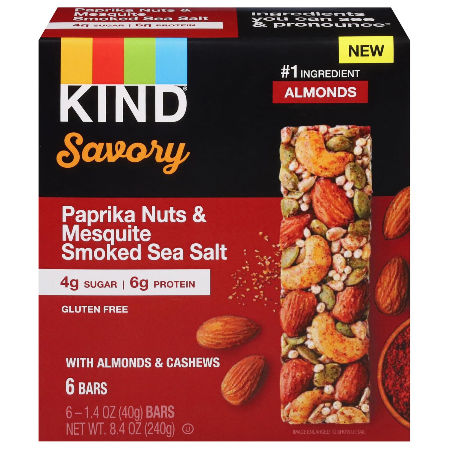 KIND Savory Nut Bars, Paprika Nuts &amp; Mesquite Smoked Sea Salt, Good Source of Fiber, Gluten Free, Low Sugar, 6g Protein, 6 Count