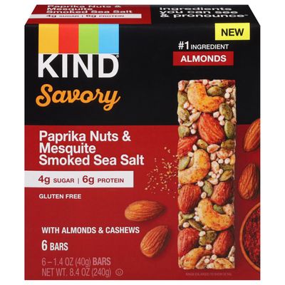 KIND Savory Nut Bars, Paprika Nuts &amp; Mesquite Smoked Sea Salt, Good Source of Fiber, Gluten Free, Low Sugar, 6g Protein, 6 Count