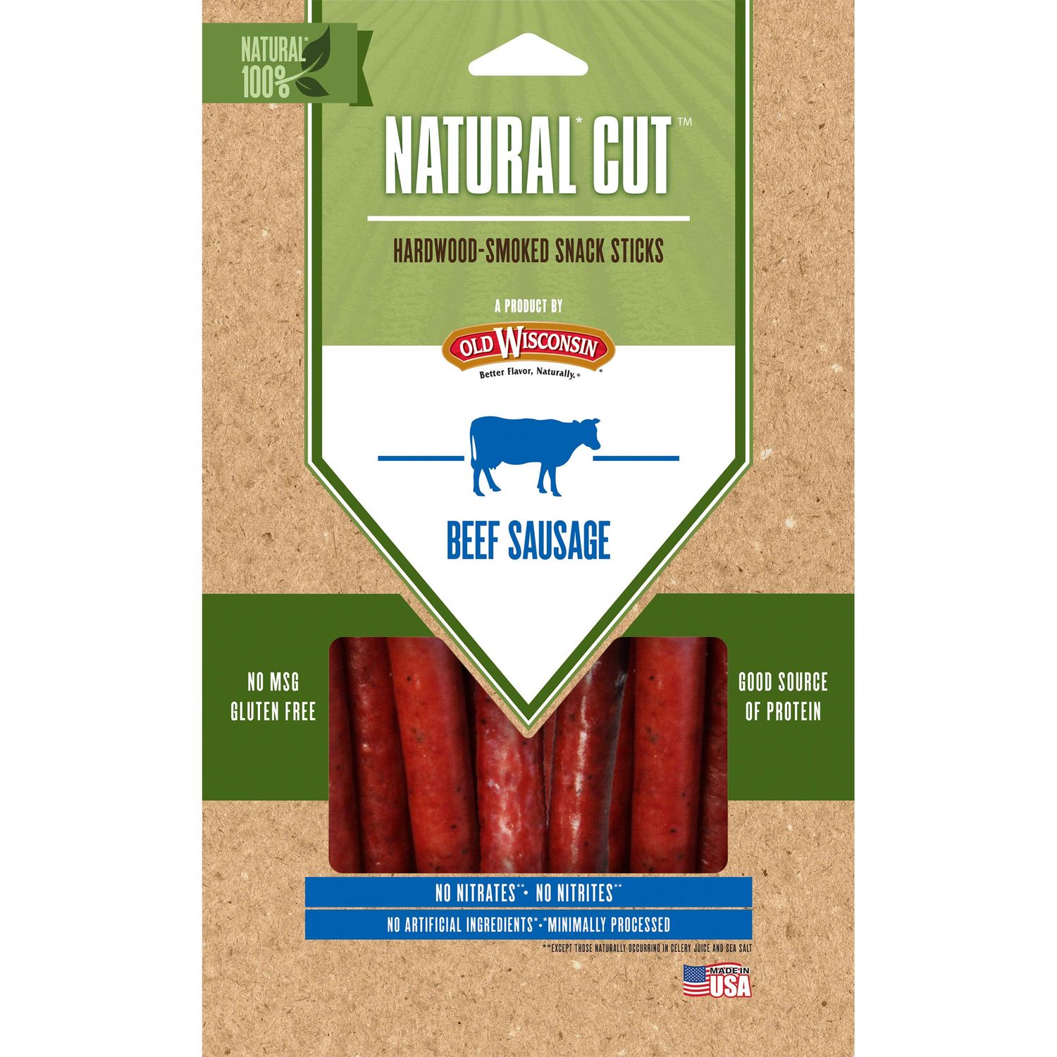Old Wisconsin Natural Cut Snack Sticks, Beef, 6 Ounce