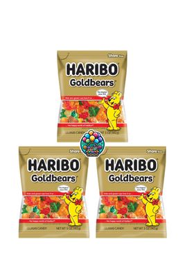 Gold Bears Gummy Chewy Candy - 5oz. (Pack of 3) Share Size Peg Bags for Halloween, Christmas and more in a NikAn Supplies Bag (GoldBears)