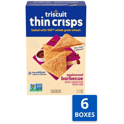 Triscuit Thin Crisps Applewood Barbecue Whole Grain Wheat Crackers, 6-7.1 oz Boxes