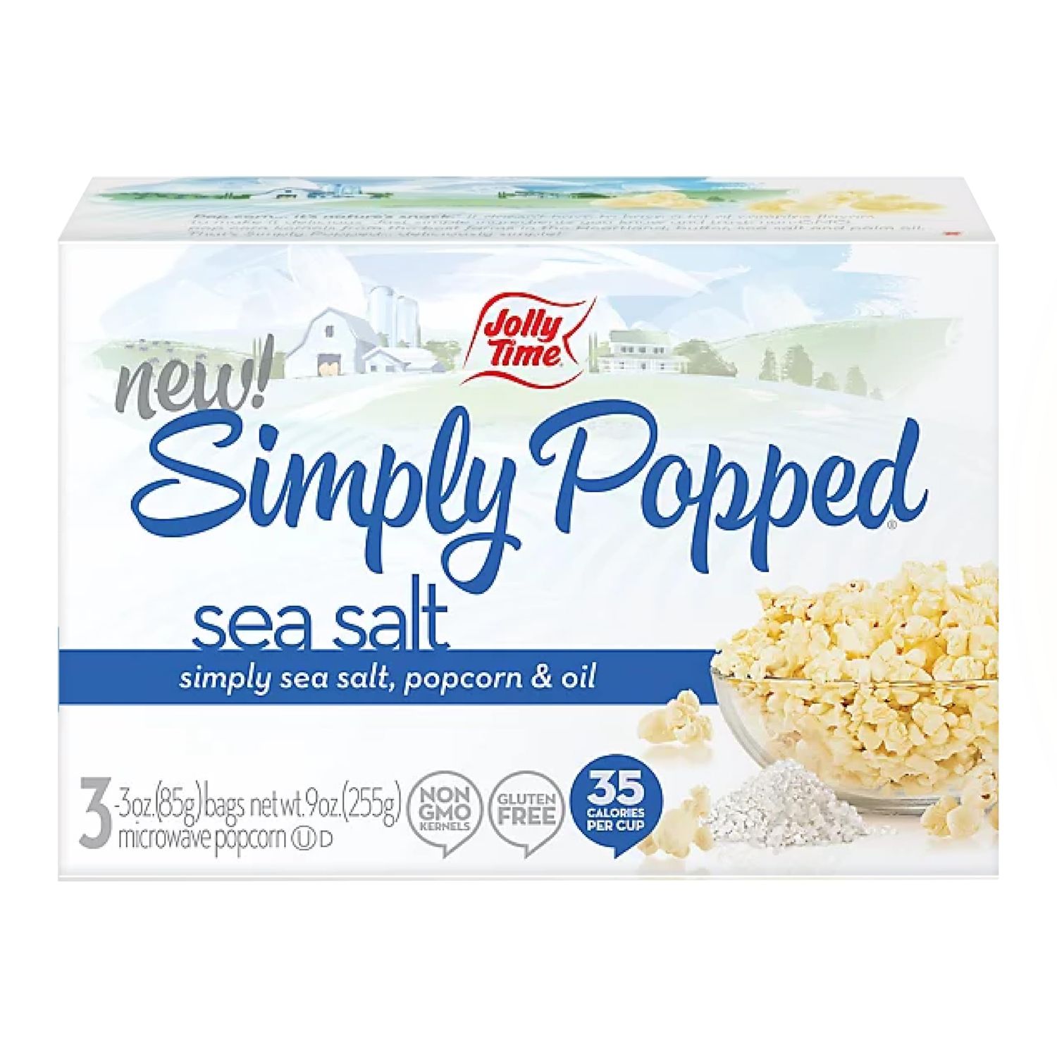 Jolly Time Simply Popped, Vegan, Dairy Free Microwave Popcorn, 3oz Sharing Bag, 3 Bags Per Carton (Simply Popped Sea Salt, 3 Ounce (Carton of 3))