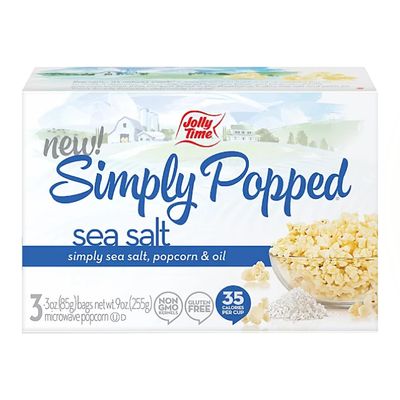 Jolly Time Simply Popped, Vegan, Dairy Free Microwave Popcorn, 3oz Sharing Bag, 3 Bags Per Carton (Simply Popped Sea Salt, 3 Ounce (Carton of 3))