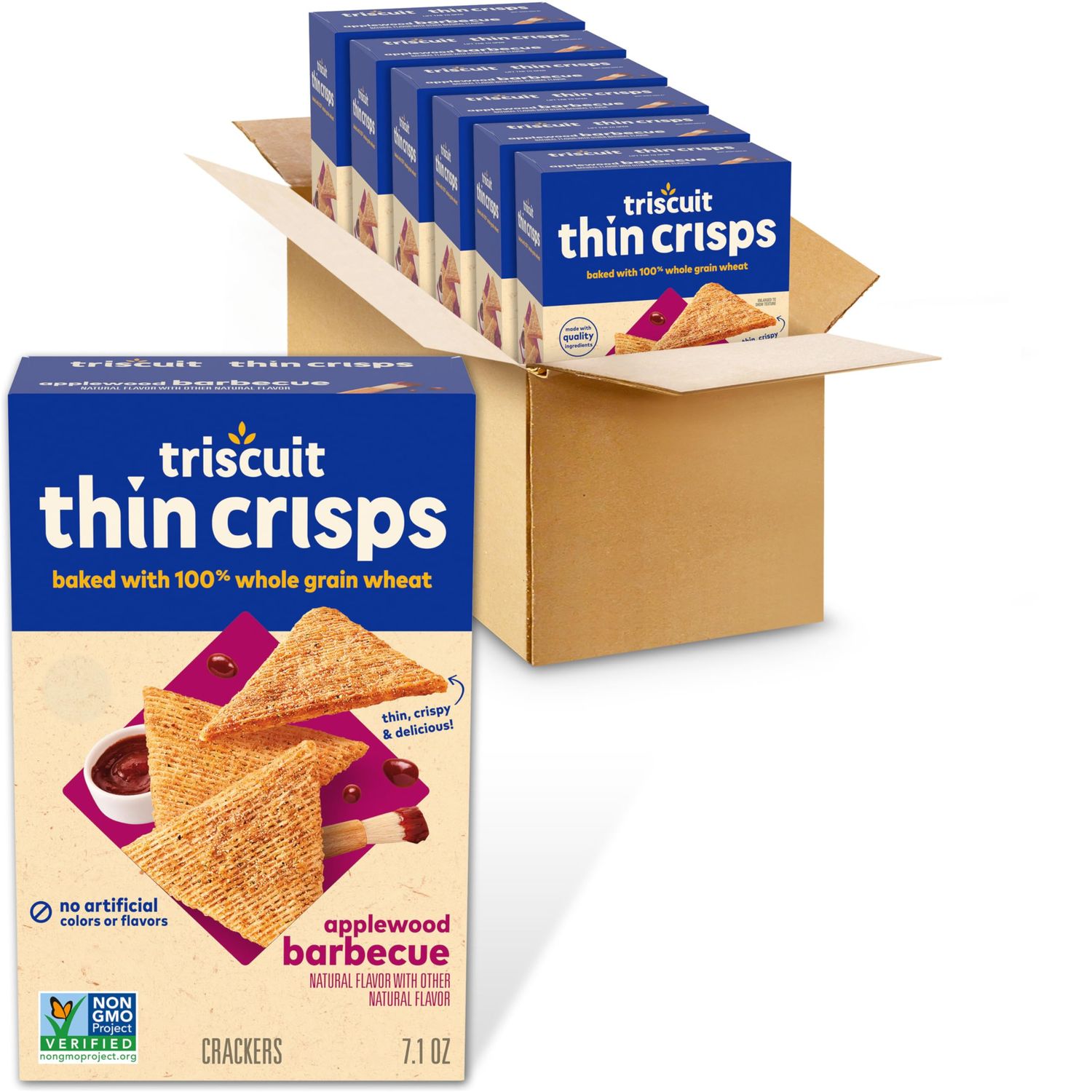 Triscuit Thin Crisps Applewood Barbecue Whole Grain Wheat Crackers, 6-7.1 oz Boxes