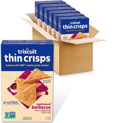 Triscuit Thin Crisps Applewood Barbecue Whole Grain Wheat Crackers, 6-7.1 oz Boxes