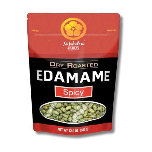 Spicy Dry Roasted Edamame by Nakihalani Farm (12 oz) | Non-GMO Crunchy Soybeans | Plant-Based High Protein Snack for Adults &amp; Kids | Gluten-Free, Keto-Friendly, Nut-Free, Vegan | Resealable Bag
