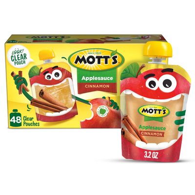 Mott&#39;s Cinnamon Applesauce, 3.2 Oz Clear Pouches, 48 Count (4 Packs Of 12), No Artificial Flavors, Good Source Of Vitamin C, Nutritious Option For The Whole Family