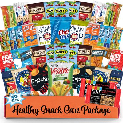 Healthy Christmas Snack Box Variety Pack Care Package (50 Count) Candy Gift Basket College Student Crave Food Box, Nutritious Bars Chips, Birthday Sweet Treats for Adults Kids Teens Boys Girls