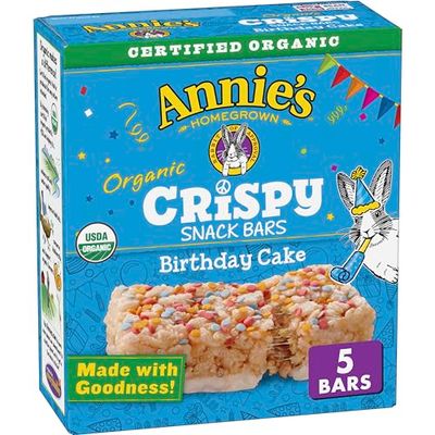 Annie&#39;s Birthday Cake Crispy Snack Bars, Gluten Free, 5 Bars, 3.9 oz