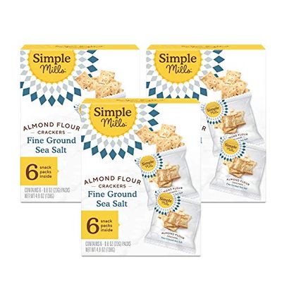 Simple Mills Almond Flour Crackers, Fine Ground Sea Salt Snack Packs - Gluten Free, Vegan, Healthy Snacks, 4.9 Ounce (Pack of 3)