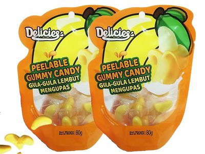 Delicies Peelable Gummy Candy - super soft chewy fruity gummy (Pack of 2, Banana Flavor)