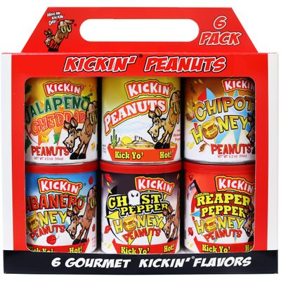 ASS KICKIN Spicy Hot Peanuts - Variety Pack 4.25oz 6 Pack - Ultimate Spicy Gourmet Gift Peanuts - Try if you dare