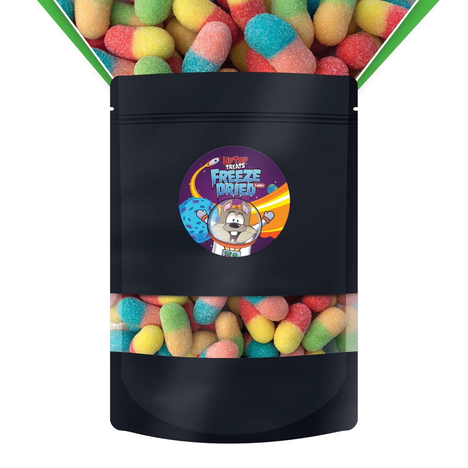 UpTop Treats Freeze Dried Candy, Star Worms, Crunchy Sour Gummy Worms for ASMR, Tart Neon Sour Candy Mini Gummies, Snacks for Kids &amp; Adults, Made in the USA, 1LB