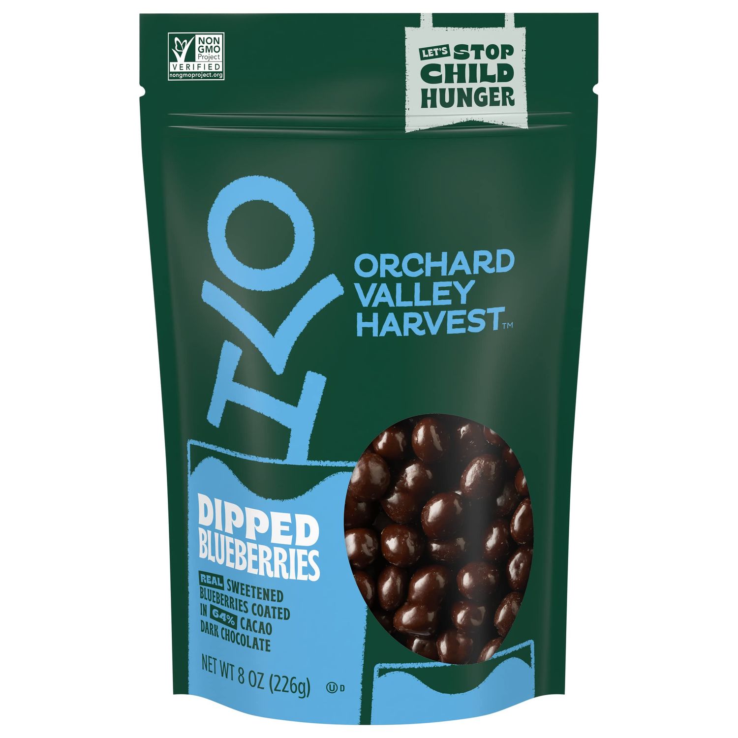 Orchard Valley Harvest Dark Chocolate Dipped Blueberries, 8 oz (Pack of 1), Made With Real Sweetened Blueberries, Gluten Free, Non-GMO, Resealable Bag, Snacks for Adults &amp; Kids