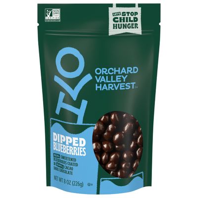 Orchard Valley Harvest Dark Chocolate Dipped Blueberries, 8 oz (Pack of 1), Made With Real Sweetened Blueberries, Gluten Free, Non-GMO, Resealable Bag, Snacks for Adults &amp; Kids