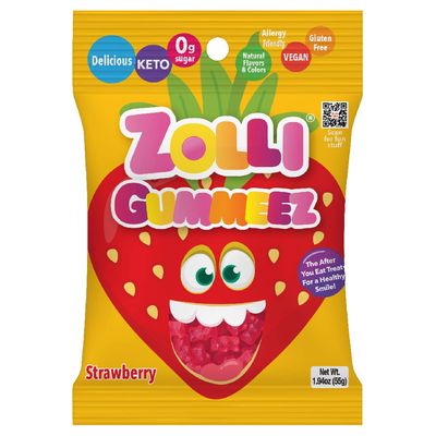 Zolli Gummies Strawberry - Delicious Zero Sugar, Allergy-Free, KETO, Vegan Clean Teeth Candy - 1.94oz for a Strawberry-licious and Dental-Friendly Snacking Experience