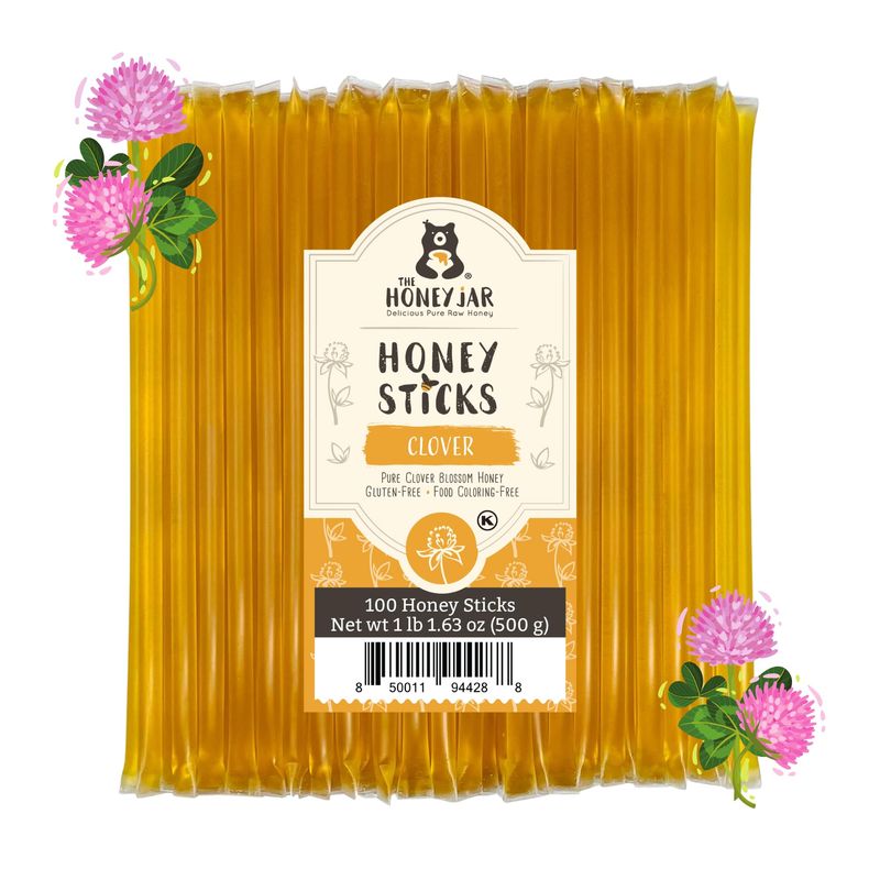 The Honey Jar Plain Honey Sticks - Pure Honey Straws For Tea, Coffee, or a Healthy Treat - One Teaspoon of Flavored Honey Per Stick - Made In The USA with Real Honey - (100 Count)
