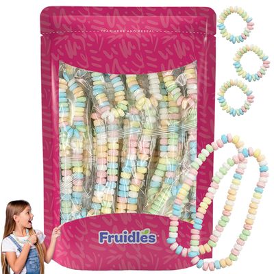 The Dreidel Company Stretchable Bracelet &amp; Necklace Candy, Multicolor Fruit-Flavored Candy for Kids, and Party Favors, Individually Wrapped (24-Pack)