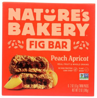 Nature&#39;s Bakery Peach Apricot Whole Wheat Fig Bars, 6 Count, Vegan, Non GMO, 12 Ounces (Pack Of 6)