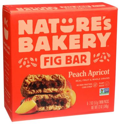 Nature's Bakery Peach Apricot Whole Wheat Fig Bars, 6 Count, Vegan, Non GMO, 12 Ounces (Pack Of 6)