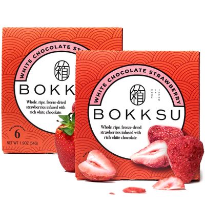 Bokksu White Chocolate-Infused Freeze Dried Strawberries 6-Piece Box (2-Pack) - Authentic Japanese Individually Wrapped Freeze Dried Strawberry Fruit Snacks in Elegant Gift Box