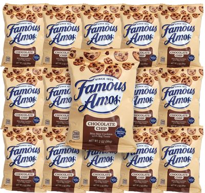 Famous Amos 2 oz., Pack of 15, Individual Bags of Famous Amos Chocolate Chip Cookies - Bulk Cookies Snacks