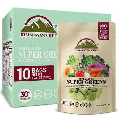 Himalayan Chef Super Greens Veggie Crisp 30g each Freeze-Dried Superfood Snack 30 Organic Green Veggie Mix Protein-Rich, Nutrient-Packed, Gluten-Free 10 Pack