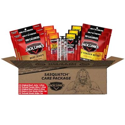 Jack Link&#39;s Beef Jerky Gift Basket Variety Pack - Includes Delicious Meat Sticks, Beef Steaks, and Tender Bites, Great Gift for Men, 15-Piece Assorted Jerky Gift Pack with Various Flavors