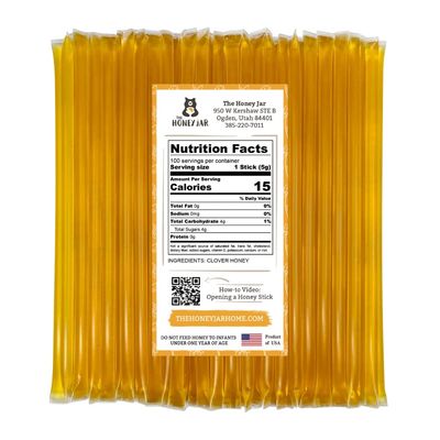 The Honey Jar Plain Honey Sticks - Pure Honey Straws For Tea, Coffee, or a Healthy Treat - One Teaspoon of Flavored Honey Per Stick - Made In The USA with Real Honey - (100 Count)