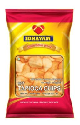 MEENAKSHI OVERSEAS LLC IDHAYAM HOT TAPIOCA CHIPS SOUTH INDIAN DELITE SAVOURIES &amp; SNACKS FROM GOD&#39;S OWN COUNTRY NET WT. 170G (6 OZ)