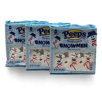 Peeps Marshmallow Snowmen - 3pk Bundle - 6ct Trays (3oz) - Christmas and Winter Themed Marshmallows - Holiday Desserts - Gluten Free and Fat Free Snacks