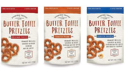 Everton Toffee Butter Toffee Pretzels, Variety Pack (4 oz. bag, 3-pack). Gourmet Artisan Toffee Covered Pretzels, Sweet and Salty Mini Pretzel Snacks, Small Batch Crafted