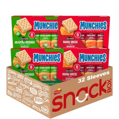 Munchies Baked Sandwich Crackers Variety Pack, Doritos Nacho Cheese and Doritos Jalapeno Cheddar, 1.38 Oz sleeves (Pack of 32)