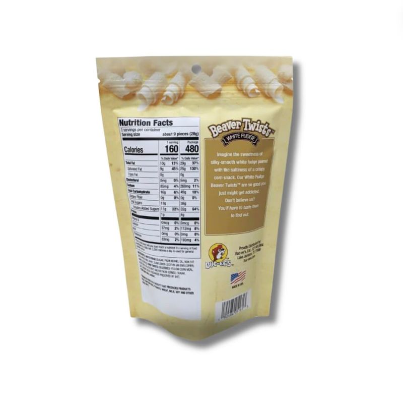 Buc-ee's Beaver Twists, White Fudge | White Fudge Beaver Twists | 3 Oz | Buc-ee's Snacks | Buc-ee's Beaver Nuggets, Full Size