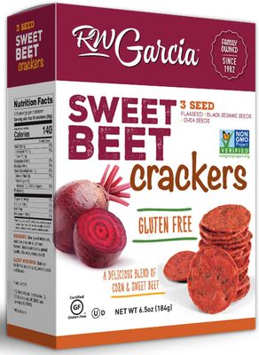 RW Garcia - Artisan Crackers (6.5 Oz) - Sweet Beet - Gluten Free - 3 Seed Blend (Flaxseed, Sesame, Chia) - Stone Ground Corn - Real Veggies - Non-GMO - No Additives or Preservatives