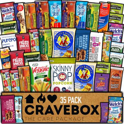 CRAVEBOX Healthy Snack Box (35 Count) Valentines Day Variety Pack Care Package Gift Basket Kid Men Women Adult Nuts Health Nutrition Assortment College Back to School