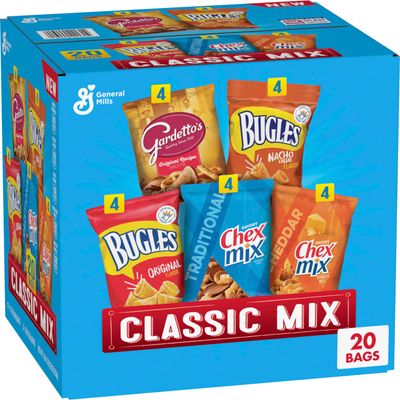 Classic Mix Snack Variety Pack, Bugles Original &amp; Nacho Cheese, Gardettos Original Recipe, Chex Mix Traditional &amp; Cheddar, 28 oz (20 Bags)