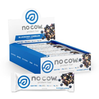 No Cow High Protein Bars, Blueberry Cobbler - Healthy Snacks, 20g Vegan Protein, High Fiber, Low Sugar, Keto Friendly, Dairy &amp; Gluten Free (12 Count)