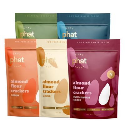 Real Phat Foods Almond Flour Crackers - Low Carb, Gluten-Free, Keto &amp; Paleo Friendly Snack - 4.5 oz (Variety Pack of 5)