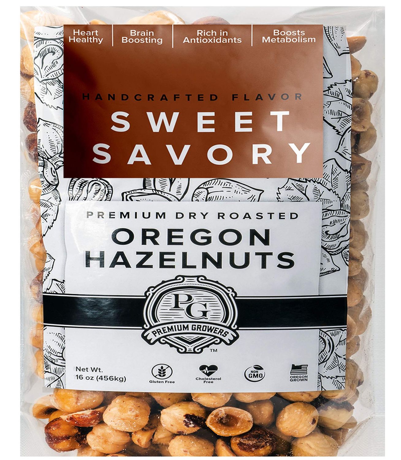 Oregon Natural Hazelnuts, Farm Fresh and Direct Sweet Savory Premium Dry Roasted Hazelnuts - Kosher Certified - 1 LB Bag