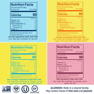 LOVE CORN Family Favorite - Sea Salt, BBQ, Salt &amp; Vinegar, Cheezy 0.7oz x 20 - Delicious Crunchy Corn - Healthy Family Snacks - Gluten Free, NON-GMO - Alternative for Chips, Nuts, Crackers &amp; Pretzels