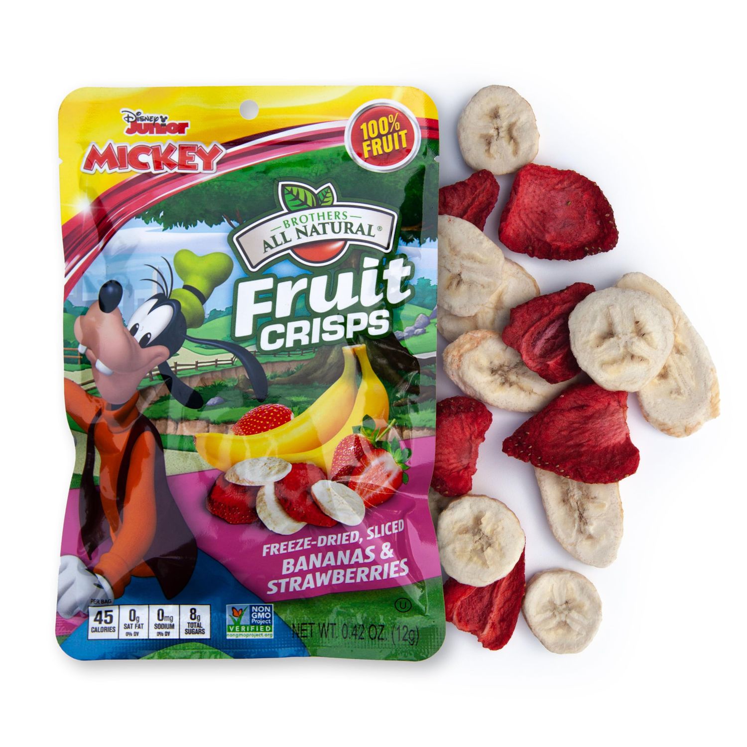 Brothers All Natural, Disney Goofy Bananas &amp; Strawberries Freeze Dried Fruit Crisps, Gluten Free, Non-GMO, Nothing Added, 0.42 oz. (Pack of 12)