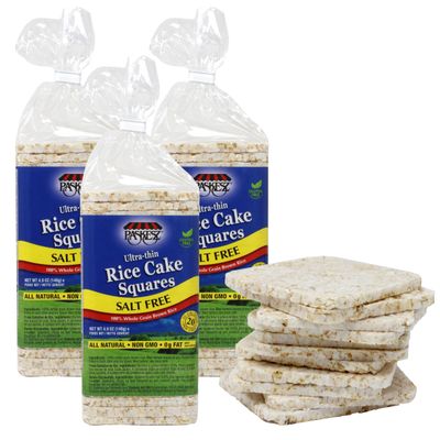 Salt Free Rice Cakes Unsalted - Ultra Thin Rice Cakes - Whole Grain Brown Rice Cakes - Fat Free, Non GMO, Gluten Free Rice Cakes - Low Calorie Snacks - All Natural - 3 Pk