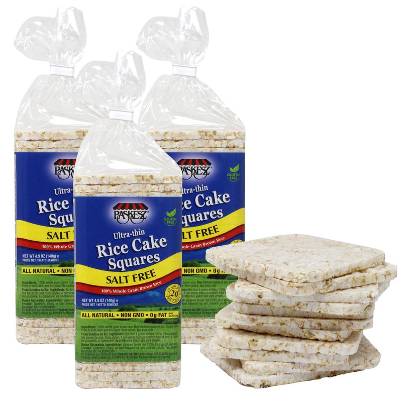 Salt Free Rice Cakes Unsalted - Ultra Thin Rice Cakes - Whole Grain Brown Rice Cakes - Fat Free, Non GMO, Gluten Free Rice Cakes - Low Calorie Snacks - All Natural - 3 Pk