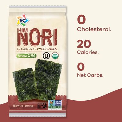 KIMNORI Seasoned Seaweed Snacks Sheets - Organic Korean BBQ Flavor 12 Individual Packs Roasted Crispy Premium 100% Natural Laver Kim Nori 4g 0.14 Ounce ê¹€ ã®ã‚Š æµ·è‹” ç´«èœ