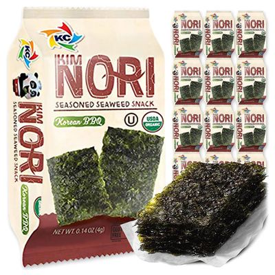 KIMNORI Seasoned Seaweed Snacks Sheets - Organic Korean BBQ Flavor 12 Individual Packs Roasted Crispy Premium 100% Natural Laver Kim Nori 4g 0.14 Ounce ê¹€ ã®ã‚Š æµ·è‹” ç´«èœ